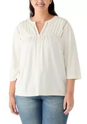 3/4 Sleeve Pintuck Yoke Knit Top by Lands' End