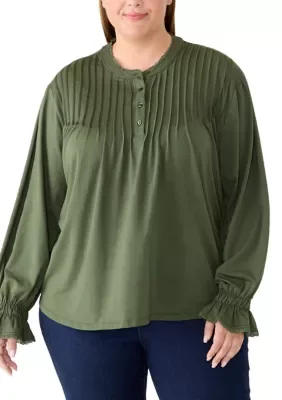 Long Sleeve Ruffle Pintuck Woven Shirt by Lands' End