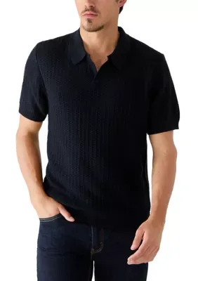 Short Sleeve Johnny Collar Texture Polo Shirt by Industry Republic Clothing