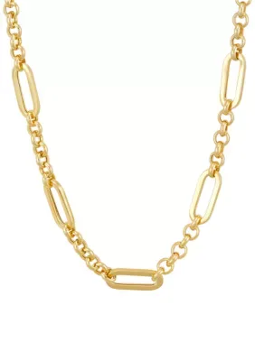 Rolo and Paperclip Necklace in Sterling Silver and 10K Yellow Gold