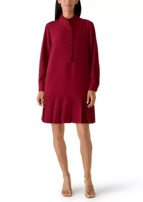 Long Sleeve Mock Neck Solid Crepe A-Line Dress by Emma & Michelle