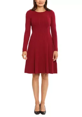 Long Sleeve A-Line Mini Sweater Dress by London Times