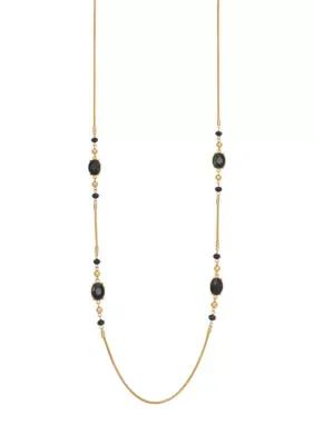 Long Mesh Chain Necklace with Jet Bead Stations - 34 In by Evie & Emma