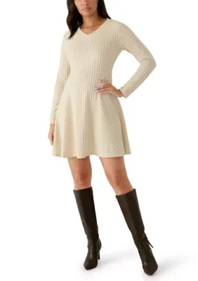 Long Sleeve V-Neck Hacci A-Line Dress