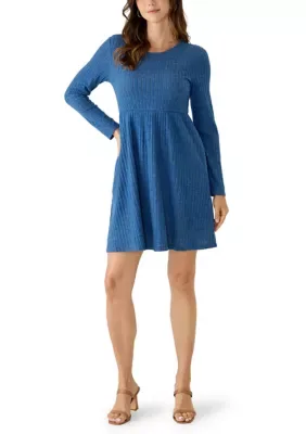 Long Sleeve Hacci Babydoll Dress - Denim by Emma & Michelle