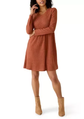Long Sleeve Hacci Babydoll Dress - Denim