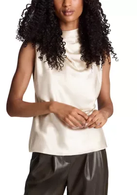 Sleeveless Mock Neck Drape Satin Blouse by Kenneth Cole