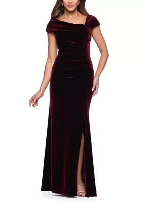 Asymmetrical Velvet A-Line Gown by Xscape