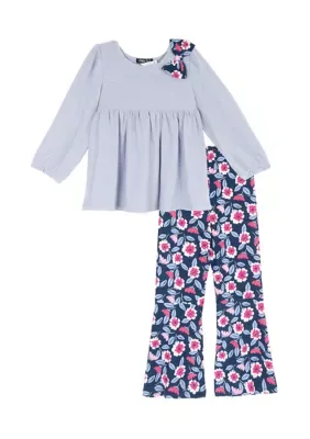 Bow Shoulder Top and Printed Pants Set by Rare Editions