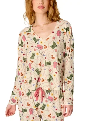 Western V-Neck Long Sleeve Pajama Top by PJ Salvage
