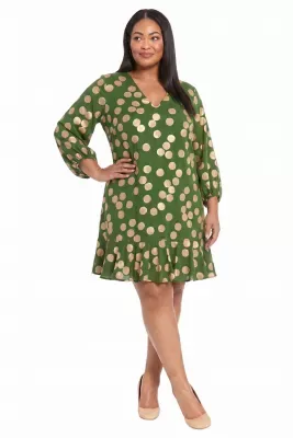 Print V-Neck Flounce Dress by London Times