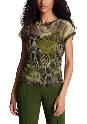 Sleeveless Side-Ruched Mesh Tee by Kenneth Cole