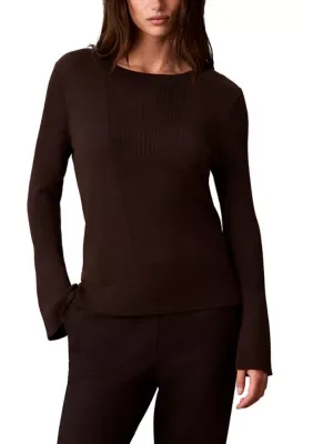 Sculpted Sleeve Rib Crew Neck Sweater by Calvin Klein
