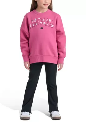 2-Piece Long Sleeve Crewneck Pullover & Kick Flare Pant Set by adidas