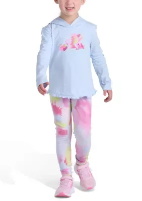 2-Piece Long Sleeve Ruffle Hooded Top & Printed Legging Set by adidas