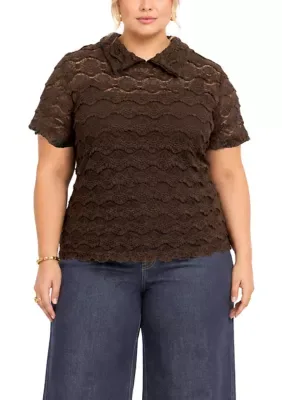 Scallop Edge Lace Collar Short Sleeve Keyhole Back by Coin1804
