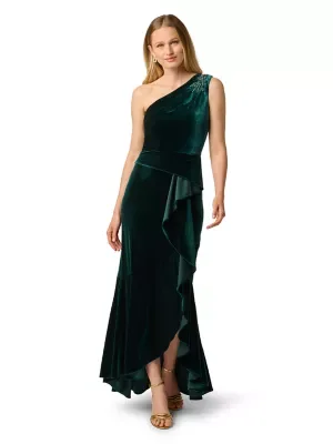 One Shoulder Velvet Dress by Papell Studio