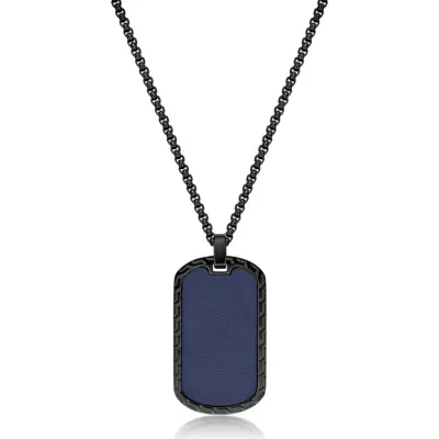 Stainless Steel Dog Tag Pendant with Black Ion Plating, 24 In by Lynx