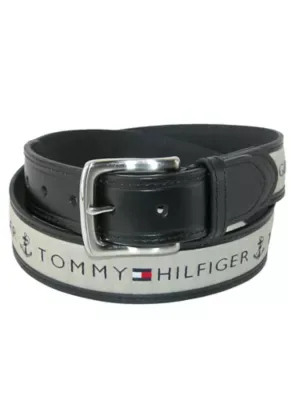 Leather Casual Belt with Fabric Inlay by Tommy Hilfiger