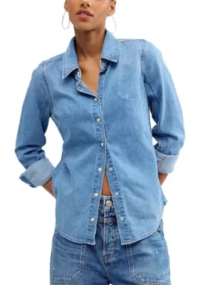 Benny Slim Denim Button-Down Collared Shirt by Free People