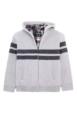 Kids x RAY Boys Full Zip Hooded Sweater with Stripes and Faux Shearling Lining by X