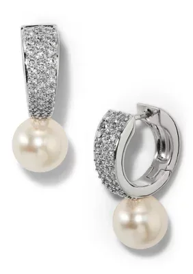 Under the Sea Pearl Pave Huggie Earrings by Nadri