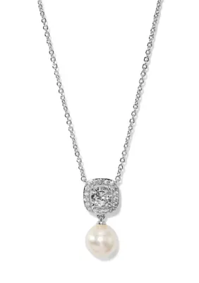 Under the Sea Cushion Halo Pearl Necklace 16 In by Nadri