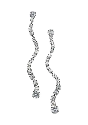 Hematite Tone Curvy Long Crystal Linear Drop Earrings by Belk