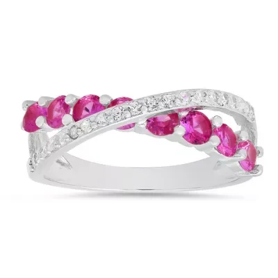 Sterling Silver Pink Sapphire CZ Crossover Ring by Kylie Harper