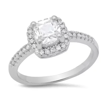 18k White Gold Plated Brass Simulated Diamonds Engagement Ring by Steeltime