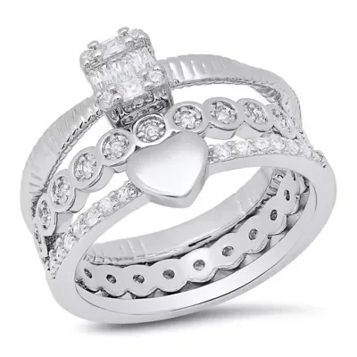 18k Gold Plated Brass Simulated Diamonds Stackable 3pc Rings Set by Steeltime