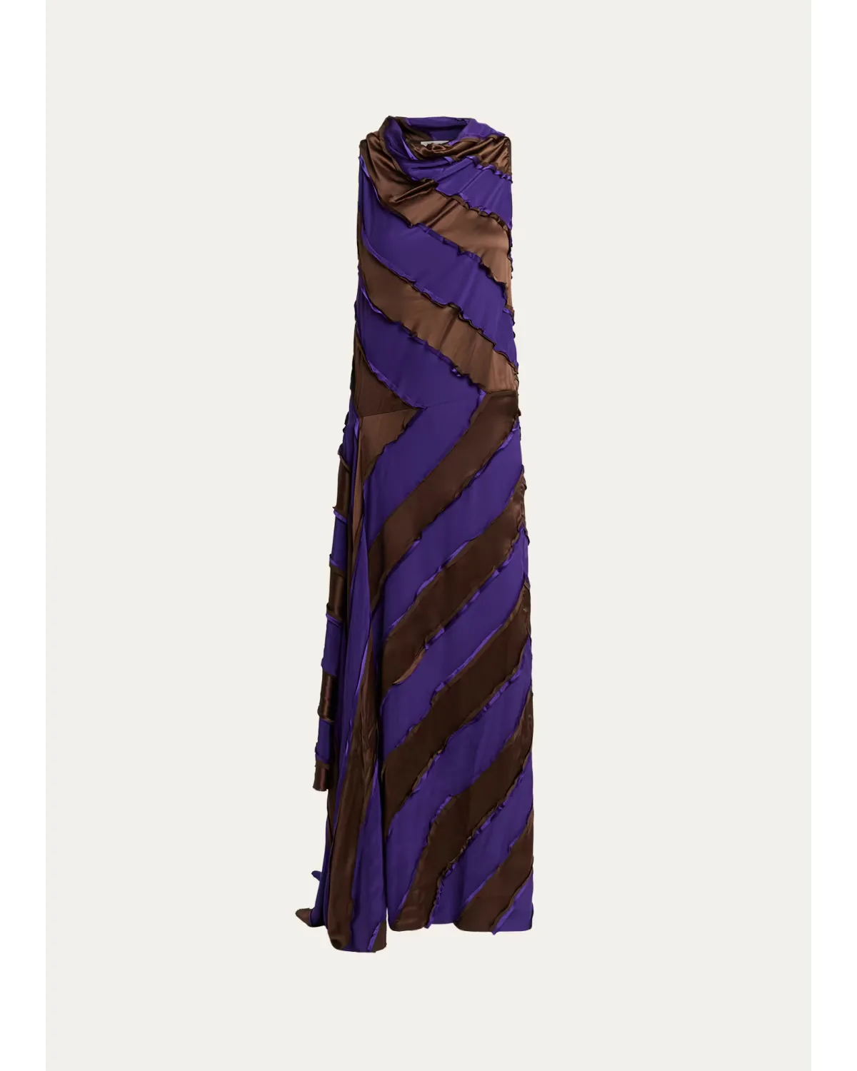 Cowl-Neck Striped Silk Asymmetric Maxi Dress by ZANKOV