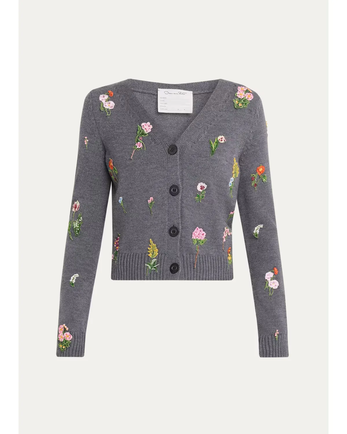 Embroidered Wool Mini V-Neck Cardigan by Oscar de la Renta