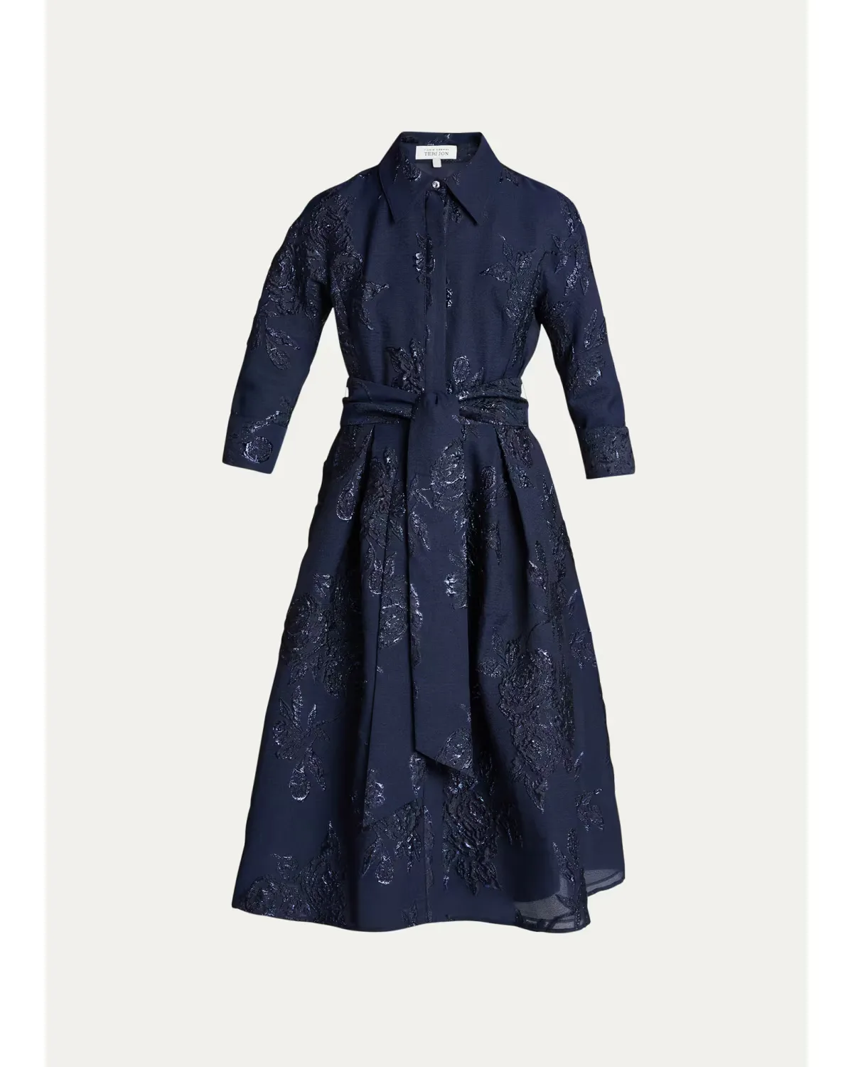 Metallic Jacquard Belted Shirtdress by Teri Jon