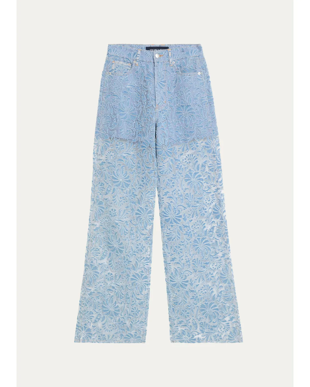 Taylor Sheer Floral Wide-Leg Jeans by Veronica Beard