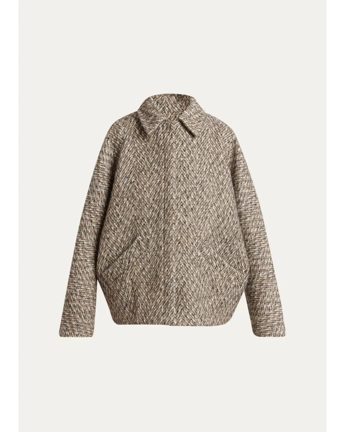 Herringbone Wool Oversized Zip Jacket by Kiton