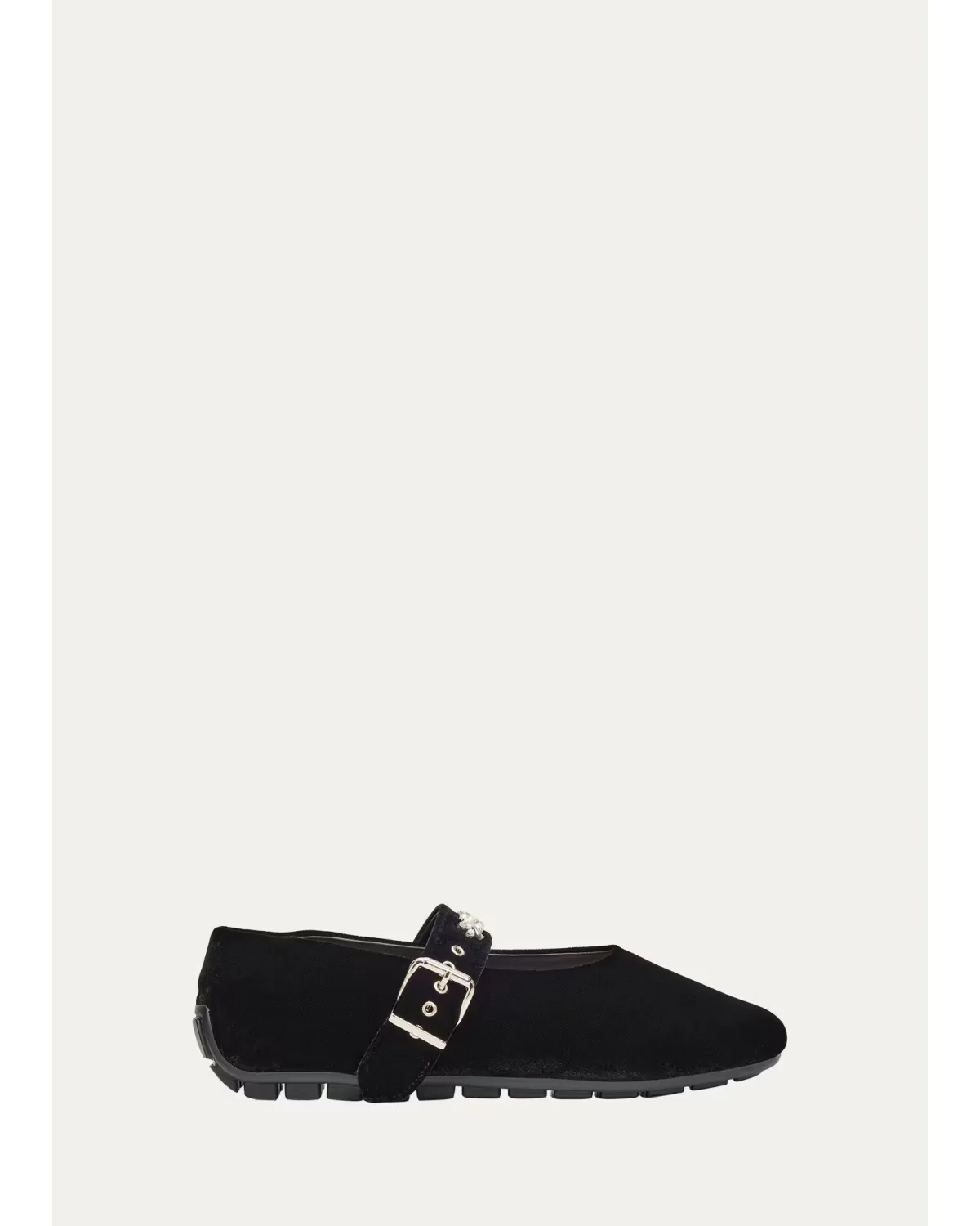 Embellished Velvet Mary Jane Ballerina Flats