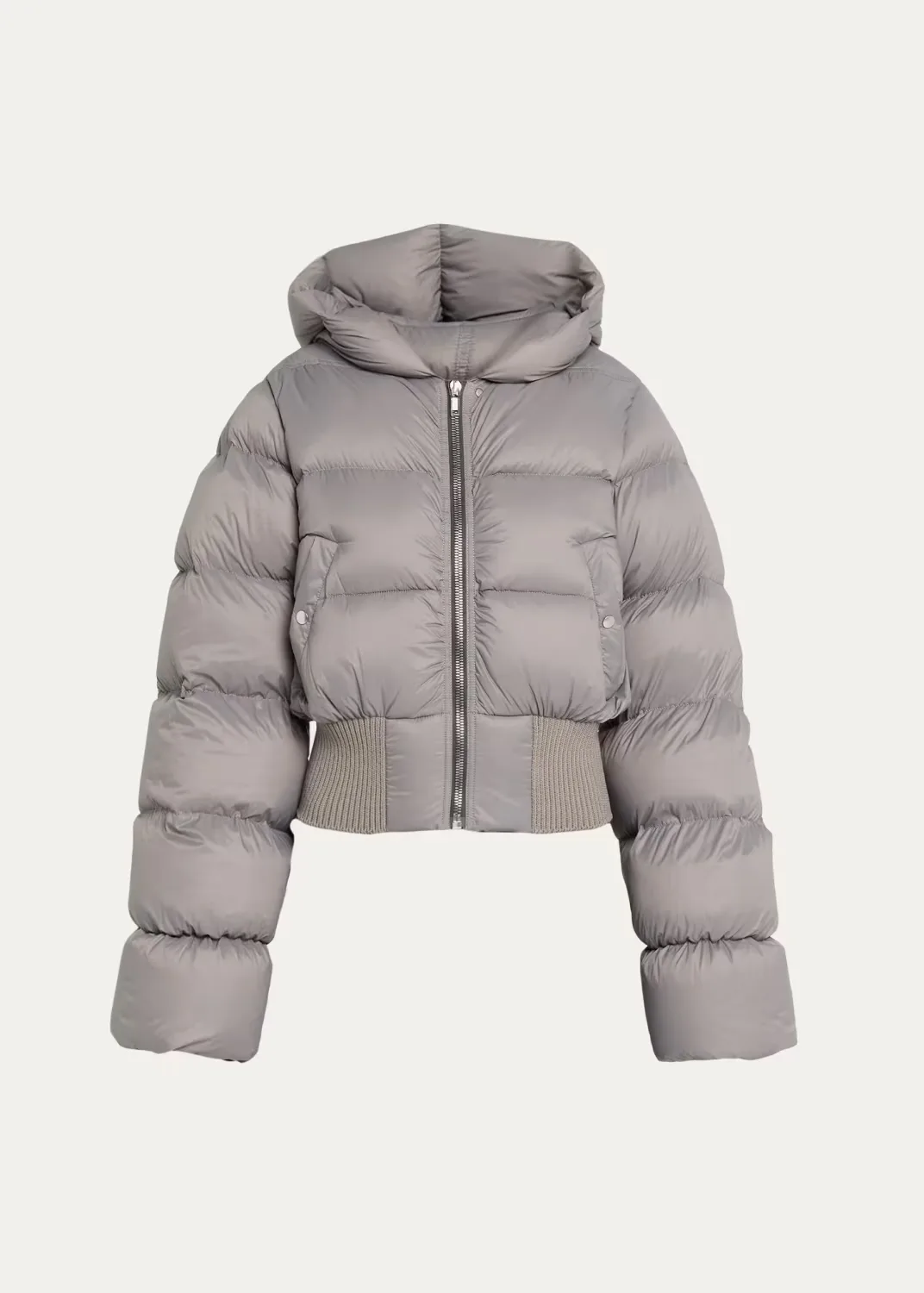 Down Hooded Crop Puffer Jacket - STEEL