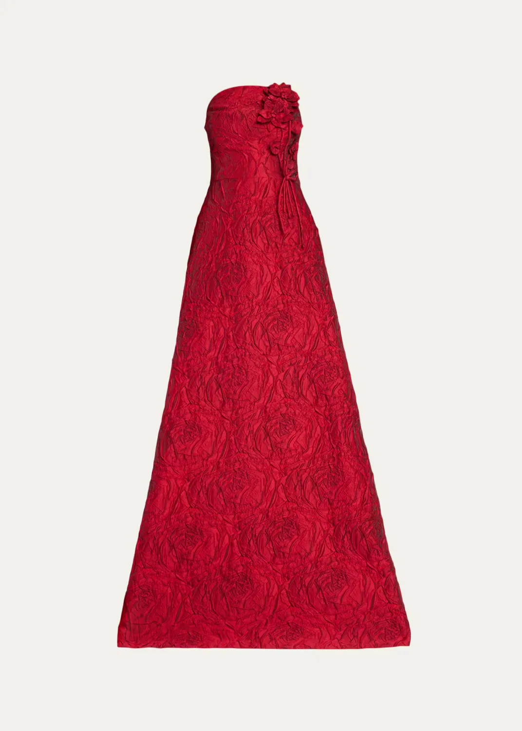 Strapless Floral Jacquard A-Line Gown