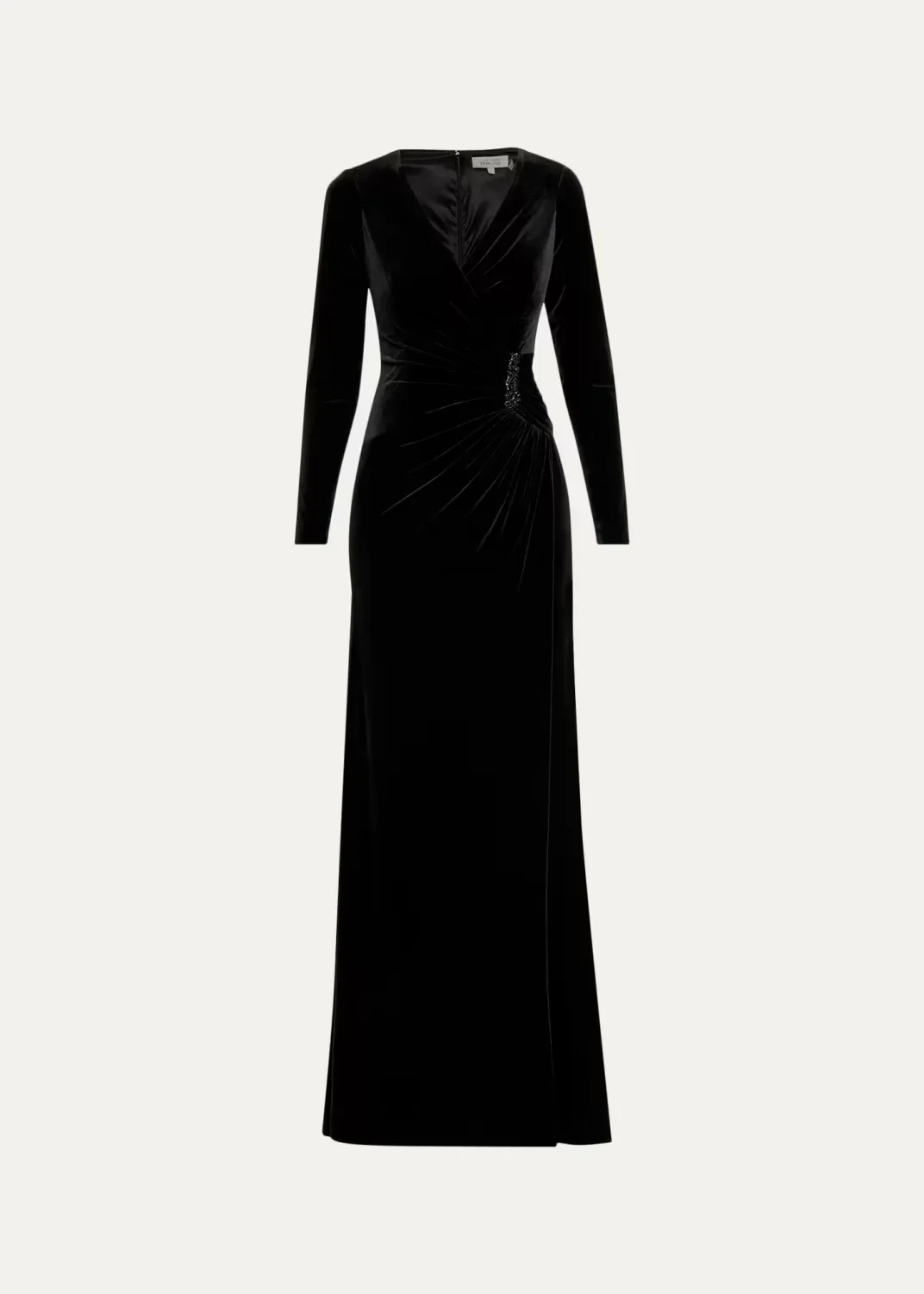 Velvet Beaded Accent A-Line Gown