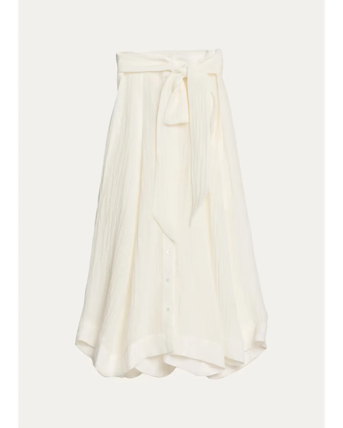 Beach Cotton Gauze Button-Front Midi Skirt with Belt