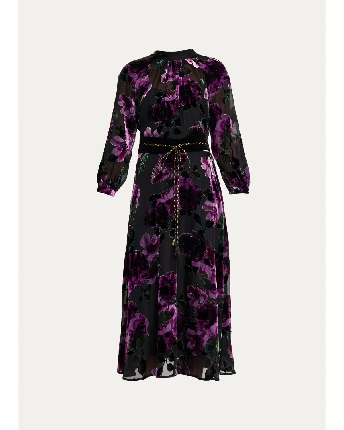 Belted Devore Velvet Midi Dress by Teri Jon