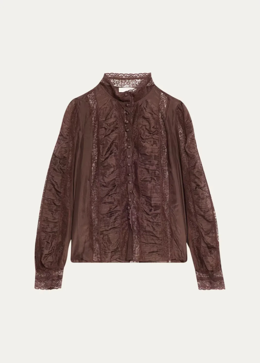Jacque Lace-Trim Ruched Silk Top