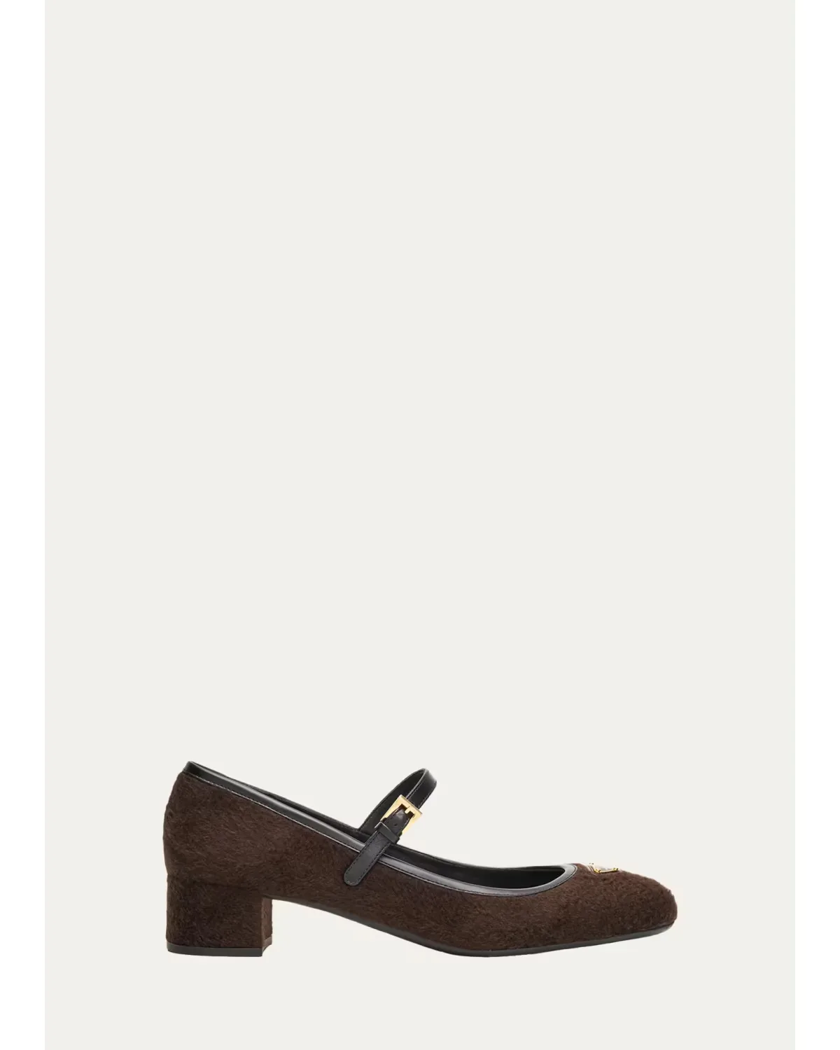 Triangle Logo Wool Mary Jane Ballerina Flats by Prada