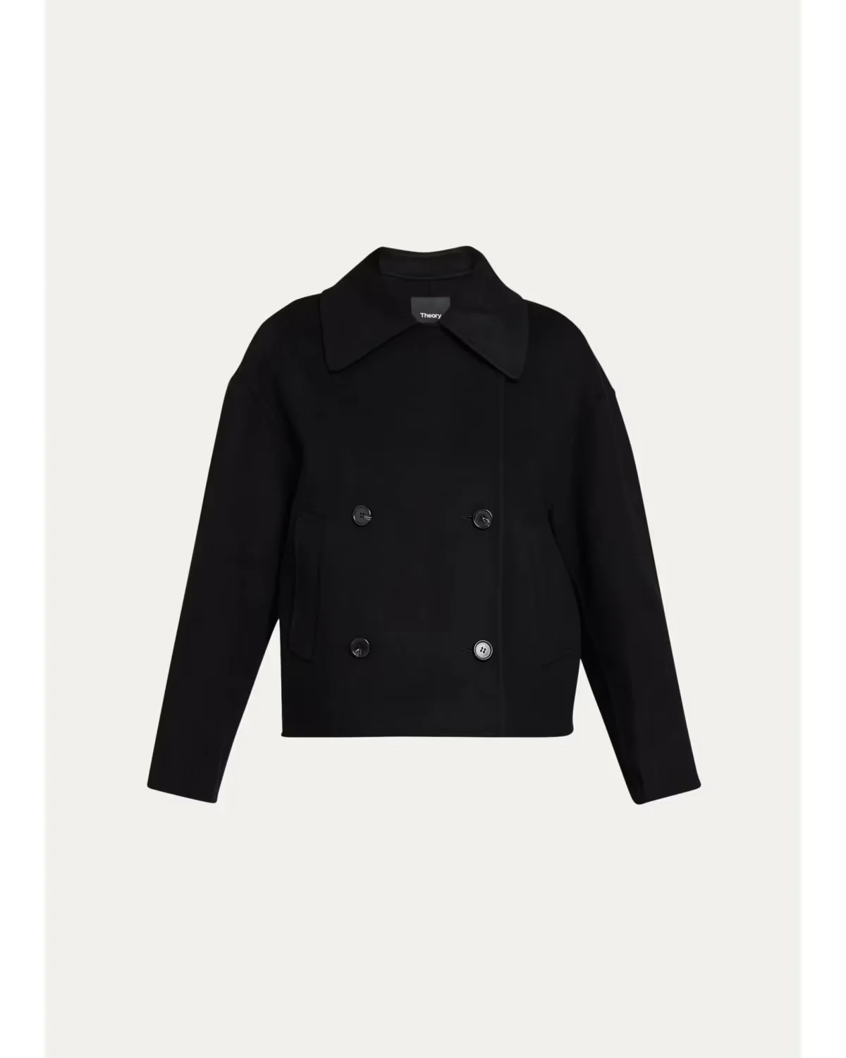 Double-Breasted Wool-Cashmere Short Pea Coat by Theory