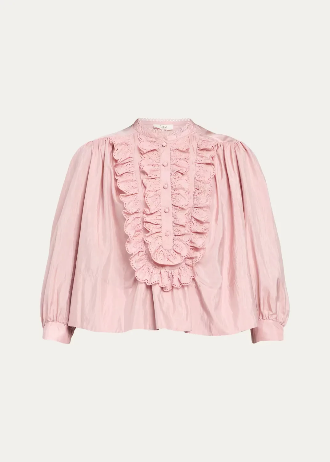 Embroidered Ruffle Taffeta Blouse