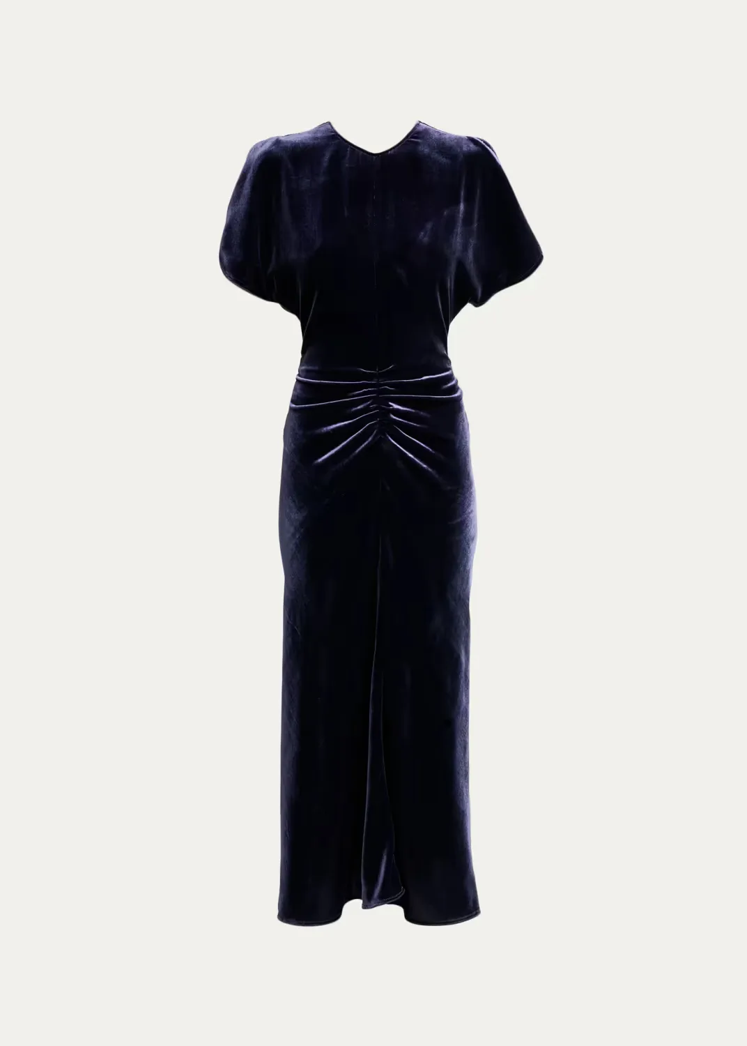 Bela Ruched Velvet Midi Dress