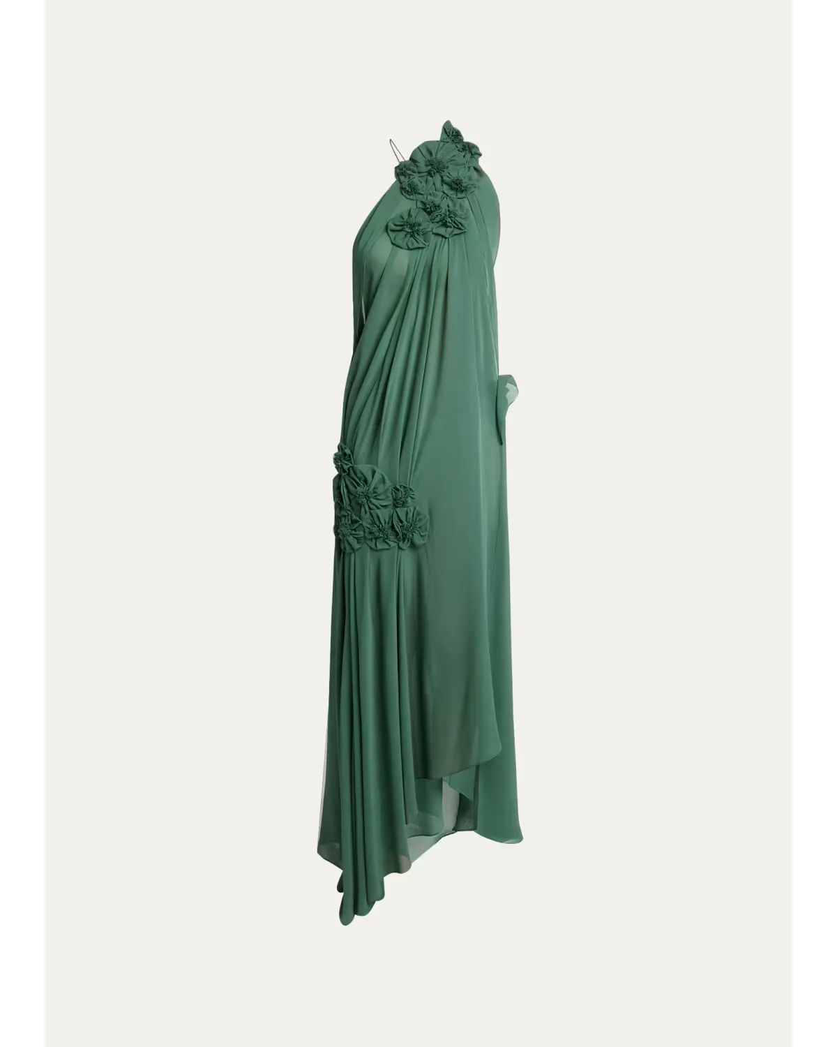 Pleated Silk Georgette Floral Applique Asymmetric Gown by Victoria Beckham