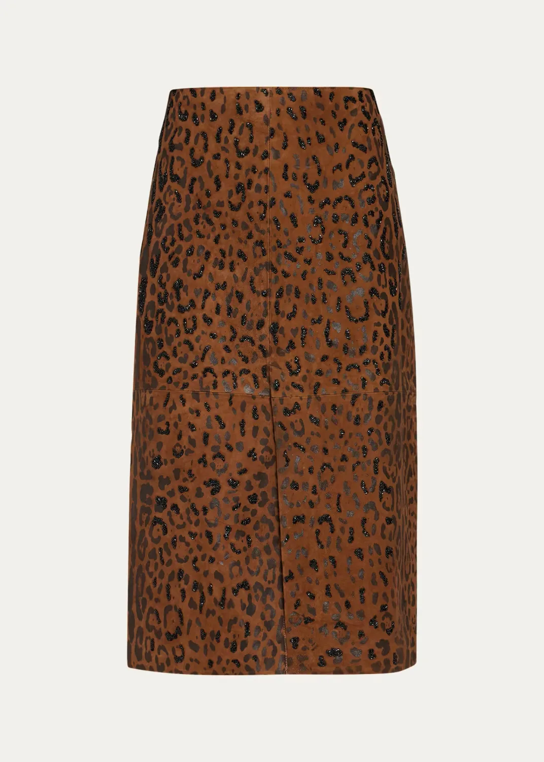 Melissa Beaded Leopard Suede Midi Skirt