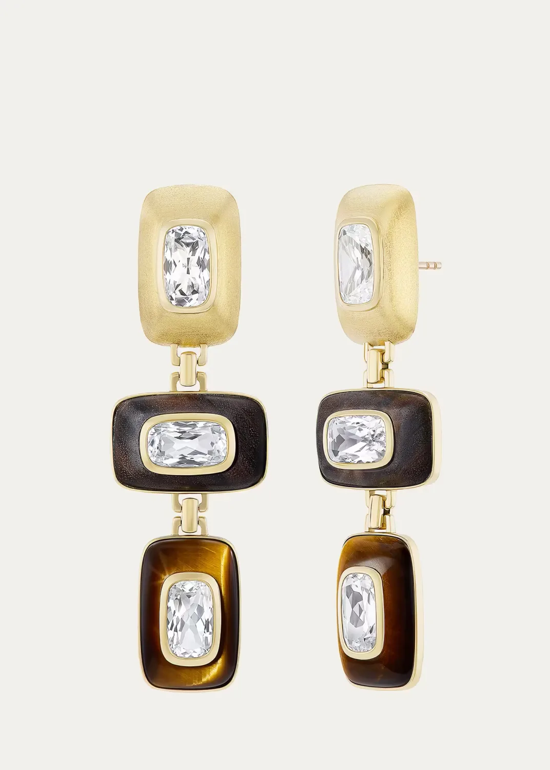 18K Yellow Gold, Tigers Eye & Topaz Drop Earrings by Emily P. Wheeler